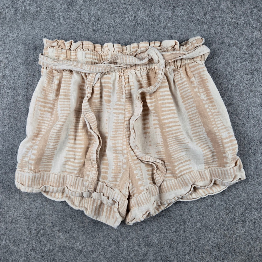 Cleobella Shorts Womens Medium Tan Striped Paperbag Waist Tie Cotton Boho Beach - Picture 1 of 12
